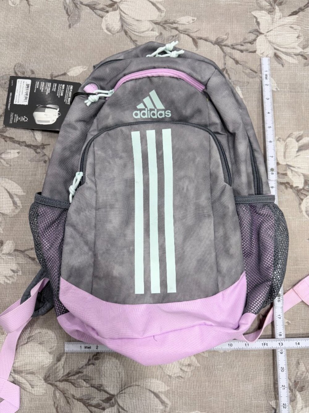 NWT adidas Young BTS Creator 2 Backpack Gray Pink Mint School Book Bag Laptop - Picture 6 of 16